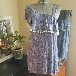 Blue and white Lightweight one shoulder top sz M